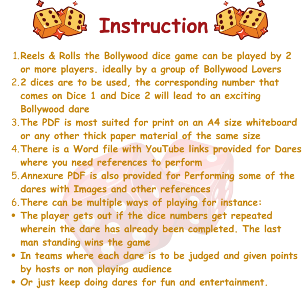 Bollywood Dare Dice Game